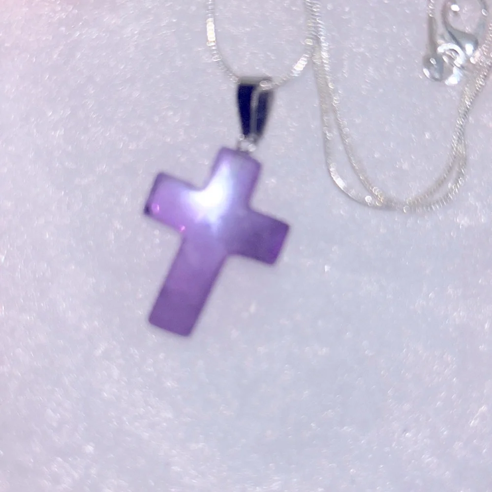 Boho hippie Amethyst Crystal Cross Sterling Silver 16” Necklace - Picture 1 of 6